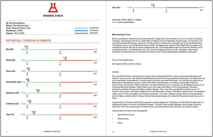 Mineral-Check Toxic/Schwermetalle (Nagel/Haaranalyse)