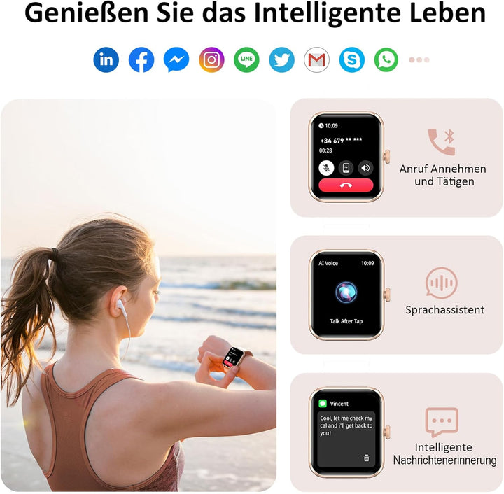 Blackview Smartwatch Damen Herren mit Telefonfunktion(Anrufe tätigen/empfangen)/Message Reminder, Sp