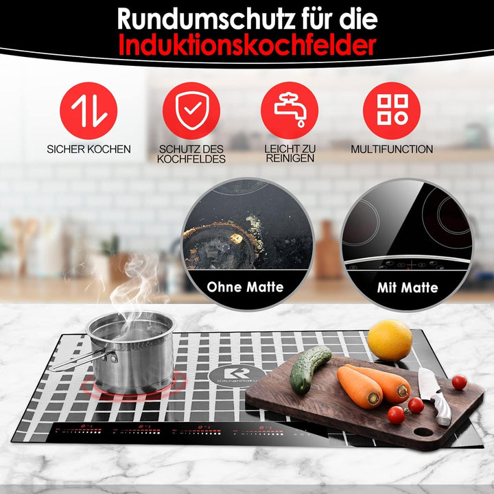 KitchenRaku Grosse Induktion schutzmatte 52x78cm, Silikon Induktionskochfeld Schutzmatte (magnetisch