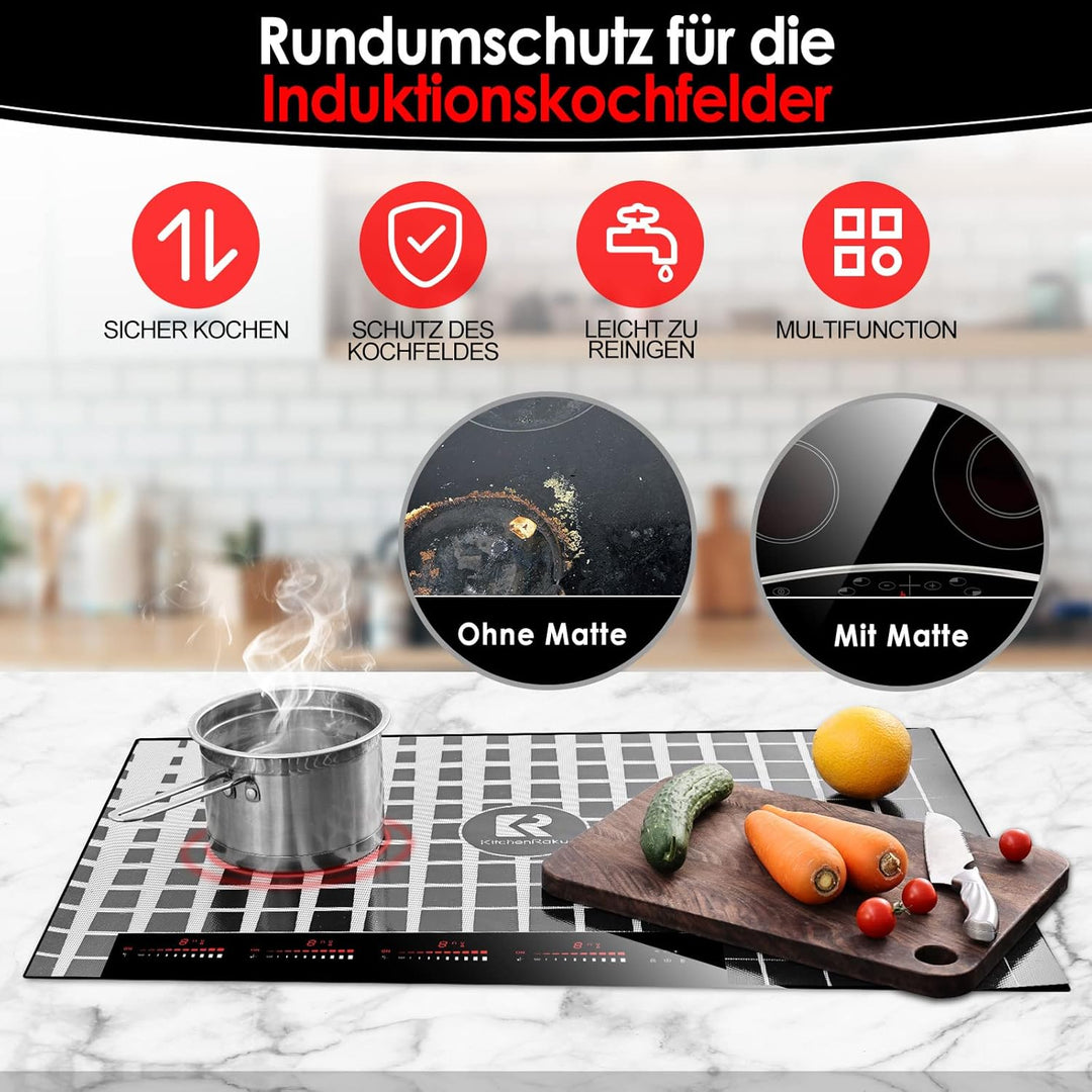 KitchenRaku Grosse Induktion schutzmatte 52x78cm, Silikon Induktionskochfeld Schutzmatte (magnetisch