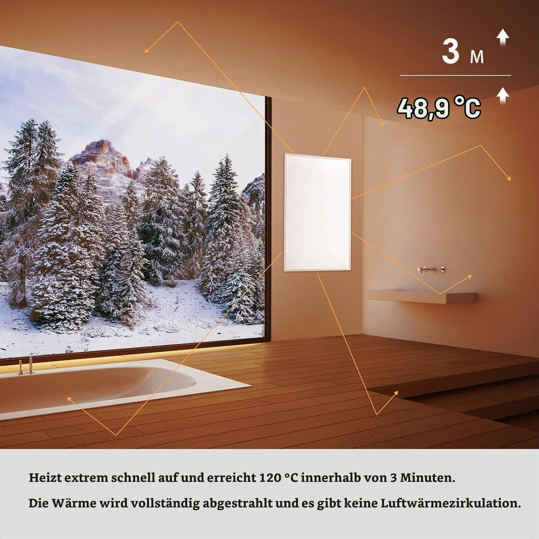 Infrarotheizung 800 Watt, Infrarotheizung Wandmontage bis 120 Grad Celsius für 8-20㎡, 1-3 Min auf Be