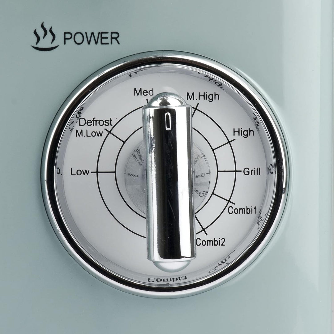 Girmi FM2100 Kombi-Mikrowelle, 1150 W, 20 Liter, Stahl, Wassergrün.