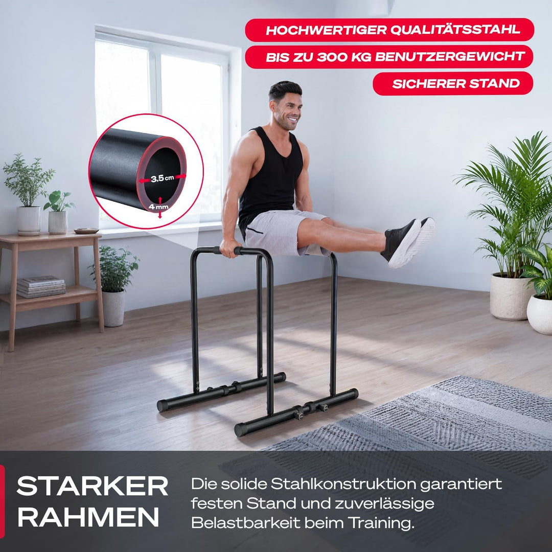 Sportstech, Dip Station Barren höhenverstellbar + App-Coaching PT500 | Dip Stange, Parallettes & Cal