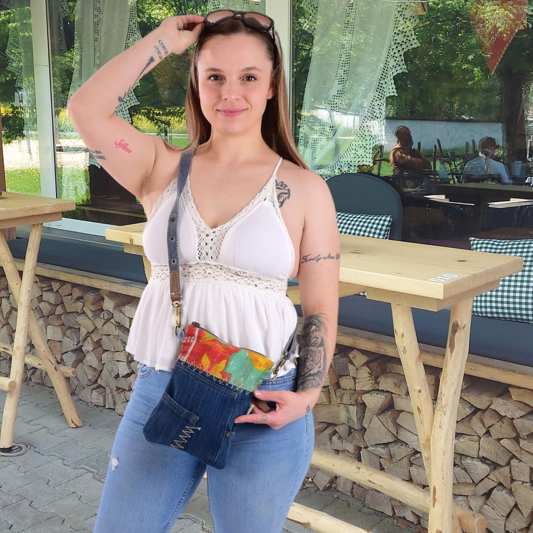 Sunsa Kleine Damen Umhängetasche. Crossbody aus Recycelte Jeans &amp; Baumwolle | Mini Nachhaltige Jeans