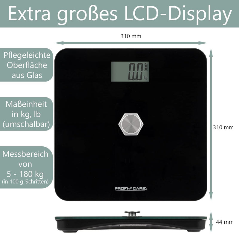 ProfiCare® Personenwaage ohne Batterie | Waage mit Messbereich von 5g – 180 kg & grossem LCD-Display