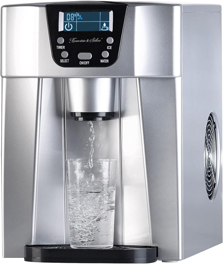 Rosenstein & Söhne Eismaschine: Premium-Eiswürfelmaschine mit Eiswürfel- & Kaltwasserspender, 2 Lite