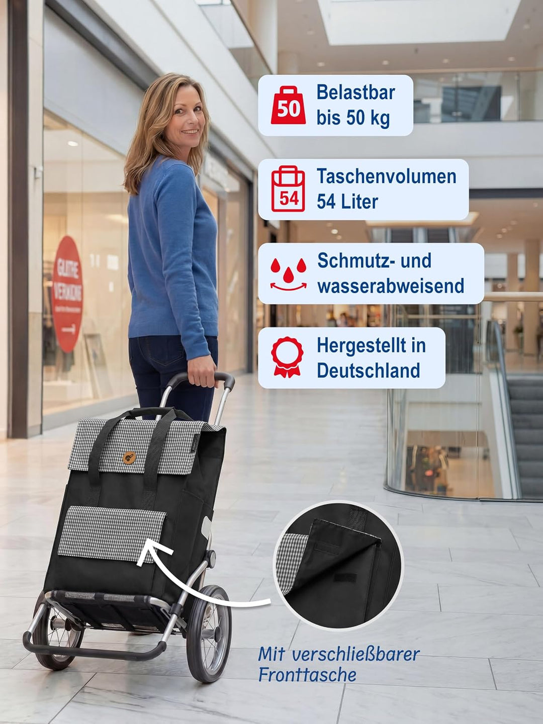 Andersen Shopper Royal mit Metallspeichenrad 25 cm und 54 Liter Tasche Milla schwarz Schwarz Alumini