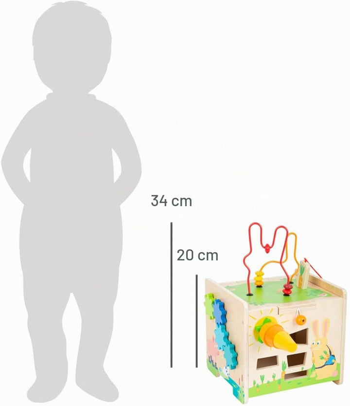 small foot Motorikwürfel Hase aus Holz, mit fünf bespielbaren Seiten, als Kinderhocker verwendbar, a