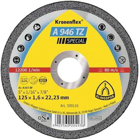 Klingspor 339110 A 946 TZ SPECIAL, Trennscheibe, Spezial, Verpackungseinheit 25, 125X1,6X22,23, H, 2