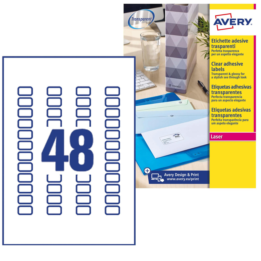 Avery L7553-25 Adressetiketten 48 pro Blatt 22 x 12,7 mm 1200 Stück transparent