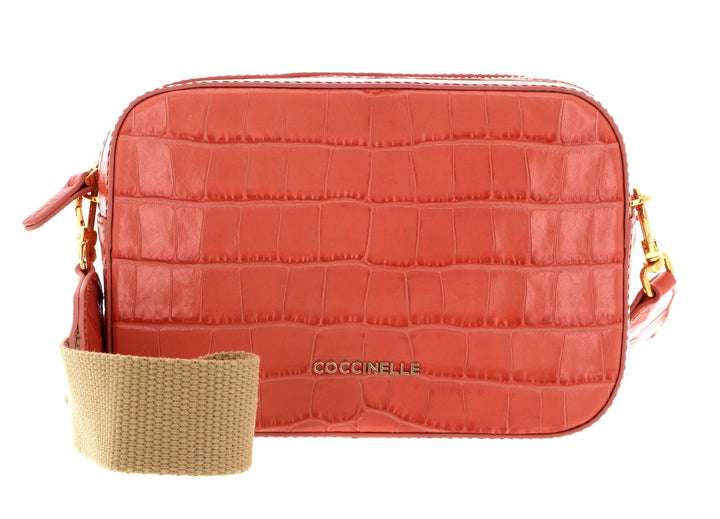 Coccinelle Leder Umhängetasche Mini Bag Croco Leather Geranium, Geranium