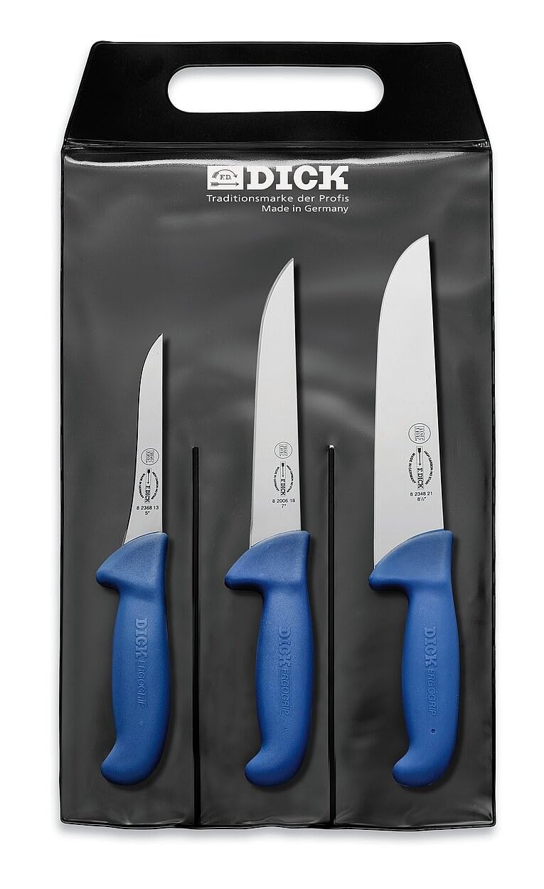 DICK 8255300 Messer-Set 3T Ergo Grip, Stahl, Blau, 48 x 22 x 1.8 cm, 3-Einheiten