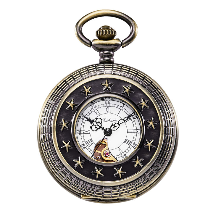 TREEWETO Unisex Taschenuhr mit Kette Analog Handaufzug Antik Römische Ziffern Bronze