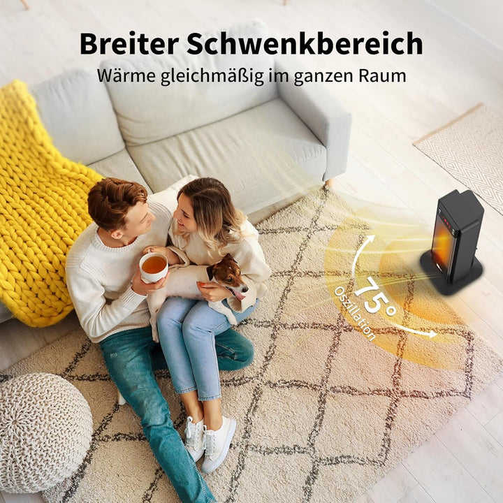 aeco EcoHeat Boost 58cm Energiesparend Heizlüfter mit Fernbedienung, 2000W LED ECO-Modus, 24H Timer,