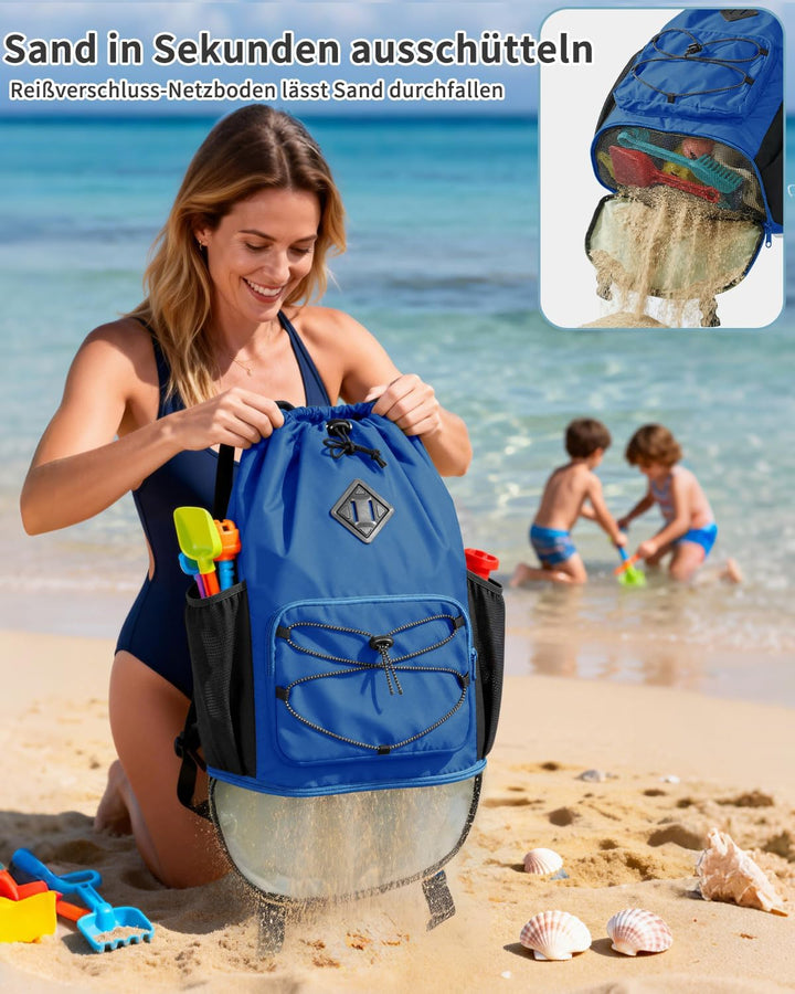 WANDF Schwimmtasche als Turnbeutel mit Abnehmbarem Nassbeutel, Strandrucksack mit Netzboden gegen Sa