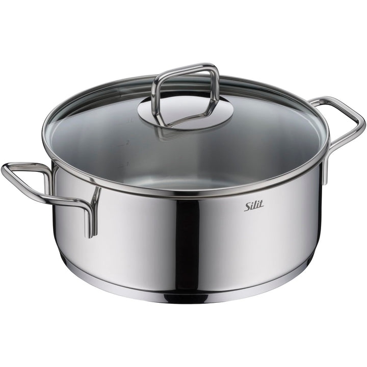 Silit Extra Cook, Bratentopf 24 cm mit Glasdeckel, Innenskalierung, breiter Schüttrand, hochwertiger