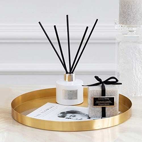 DOKOT Rundes Tablett aus Edelstahl Serviertablett Goldfarben Schmuck- und Make-up-Organizer/Kerzente