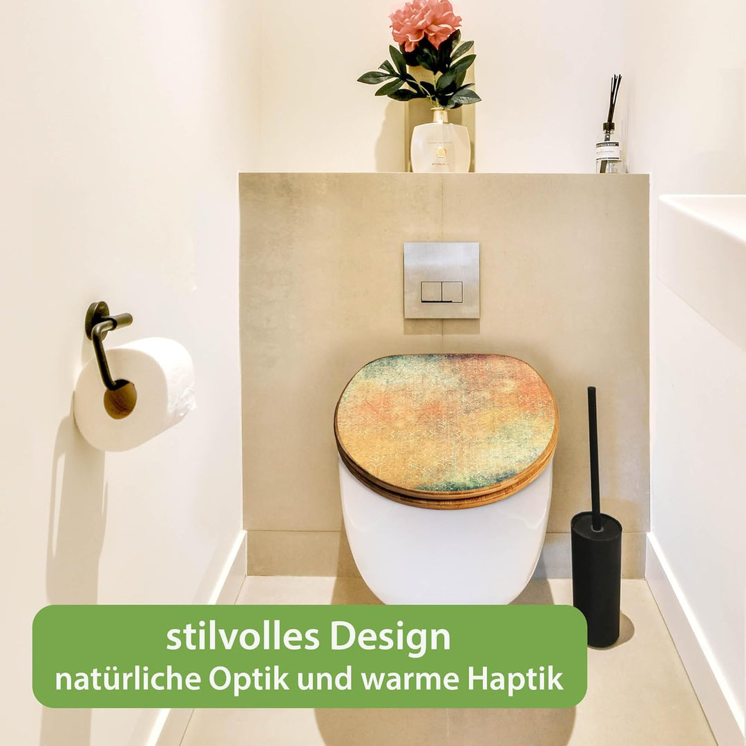 banjado Design WC Sitz Bambus Absenkautomatik 45,8x37,5cm - Toilettendeckel mit Absenkautomatik Holz