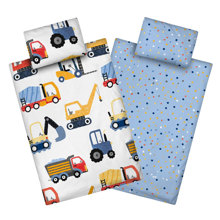 Aminata kids Kinderbettwäsche 100x135 Jungen Bagger Baustelle Baufahrzeuge Baumwolle mit YKK Reissve