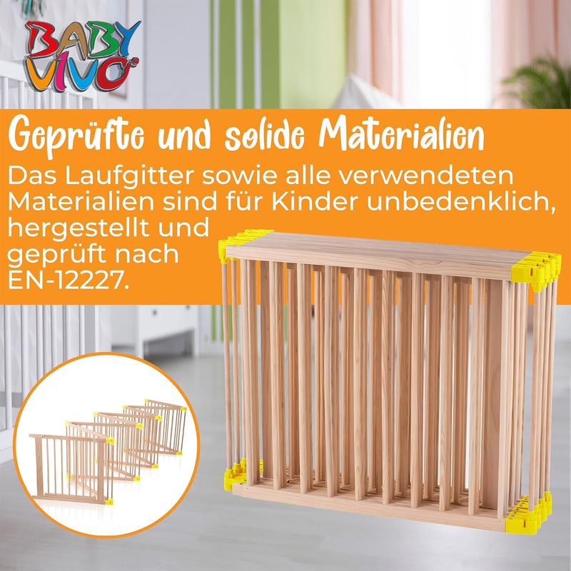Baby Vivo XXL Laufgitter Laufstall Baby Absperrgitter Krabbelgitter Schutzgitter für Kinder aus Holz