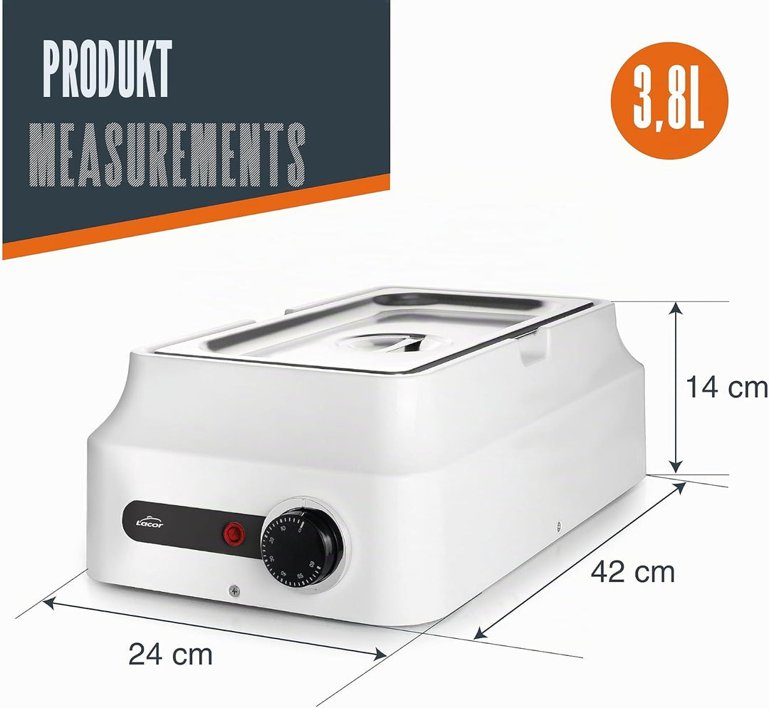 Lacor - 69618 - Schokoladen-Wasserbad, Weiss, 3,8 L, Edelstahl 18/10, 80W, Regelbarer Thermostat 0-6