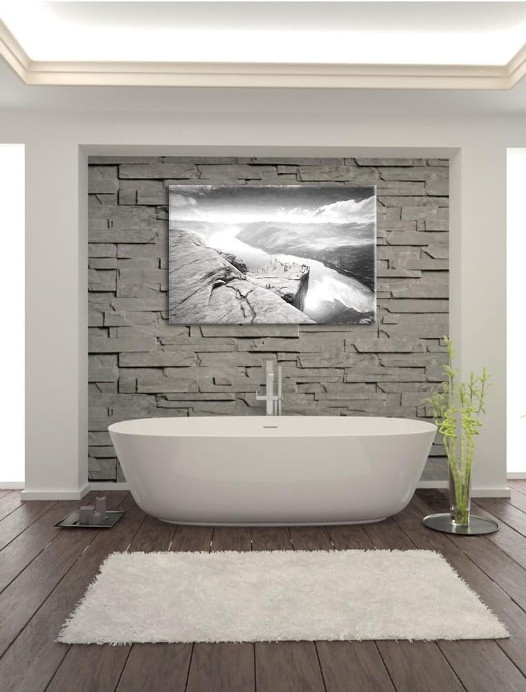 Pixxprint Küste in Norwegen als Leinwandbild/Grösse: 100x70 / Wandbild/Kunstdruck/fertig bespannt, 1