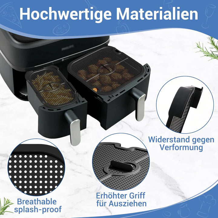 2 Stück Spritzschutz Zubehör für Philips Dual Basket Airfryer 3000-5000 serie 9L(3L/6L), Silikon Hei