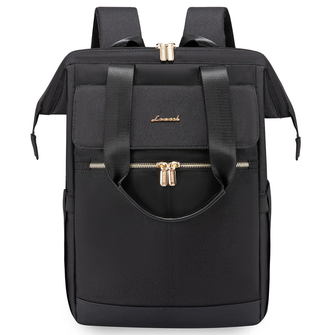 LOVEVOOK Schulrucksack Schwarz Teenager Mädchen, Laptop Rucksack Damen mit Laptopfach 15,6 Zoll, Sch