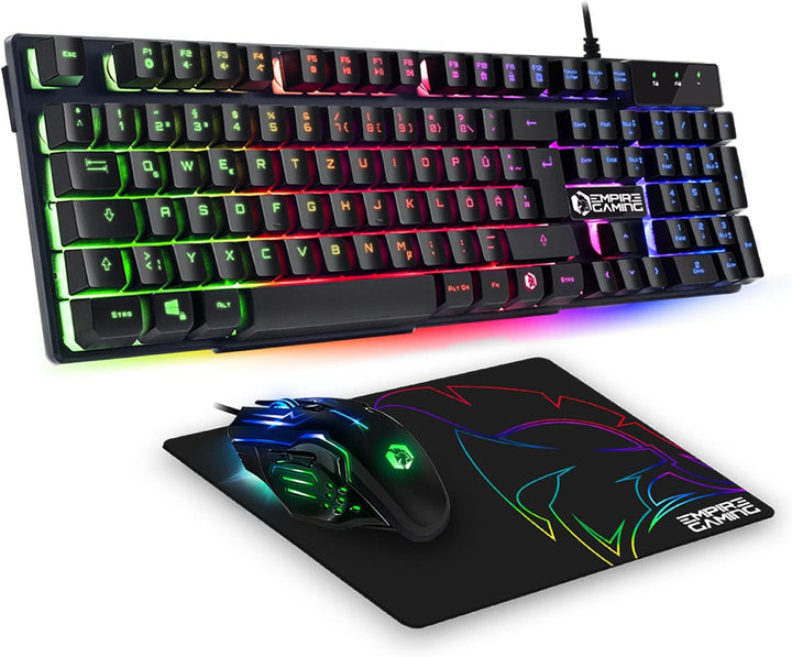 EMPIRE GAMING - Pack 3 in 1 MK800 - Gaming-Tastatur QWERTZ Deutsche RGB 105 Tasten 19 Anti-Ghosting-