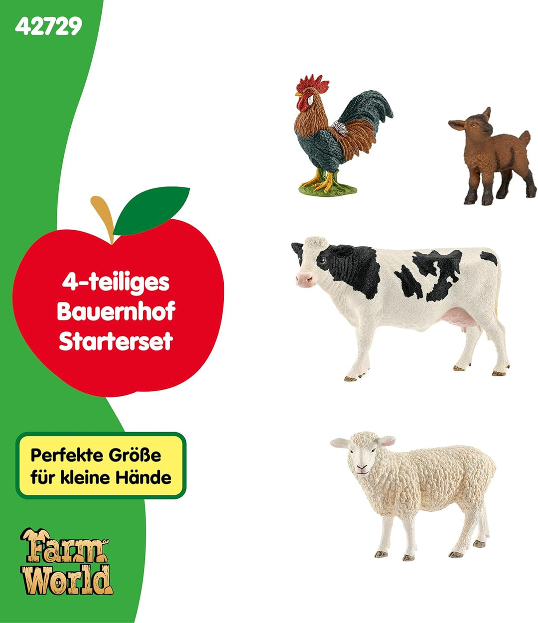 schleich FARM WORLD | Bauernhof Starterset 42729 | Spielset mit Ziege, Kuh, Schaf & Hahn | detailget