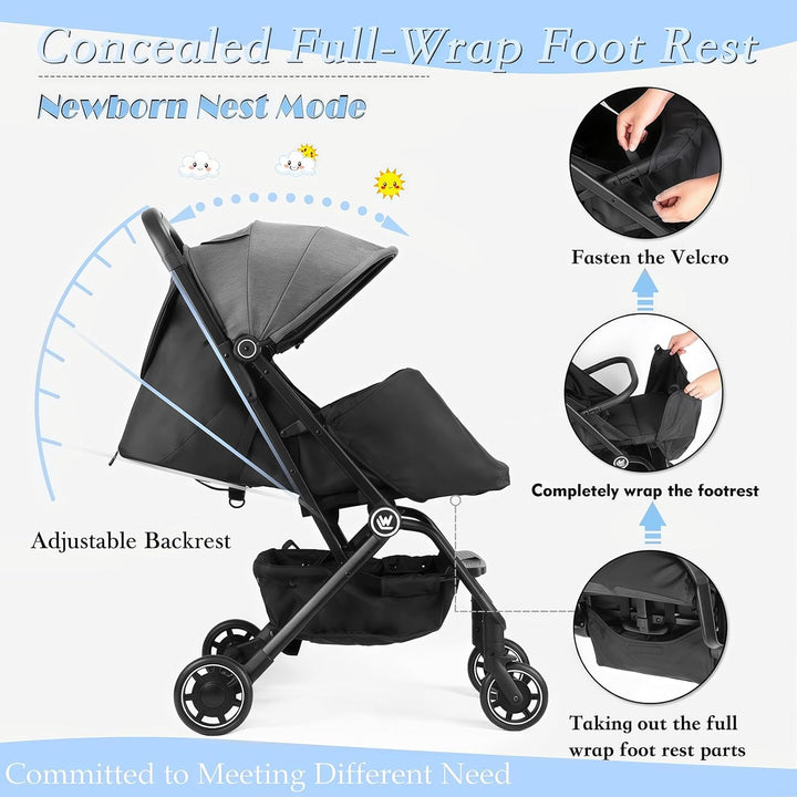 Leichter Kinderwagen, Kompakter Einhand-Buggy Zum Einfachen Zusammenklappen mit Verstellbarer Rücken