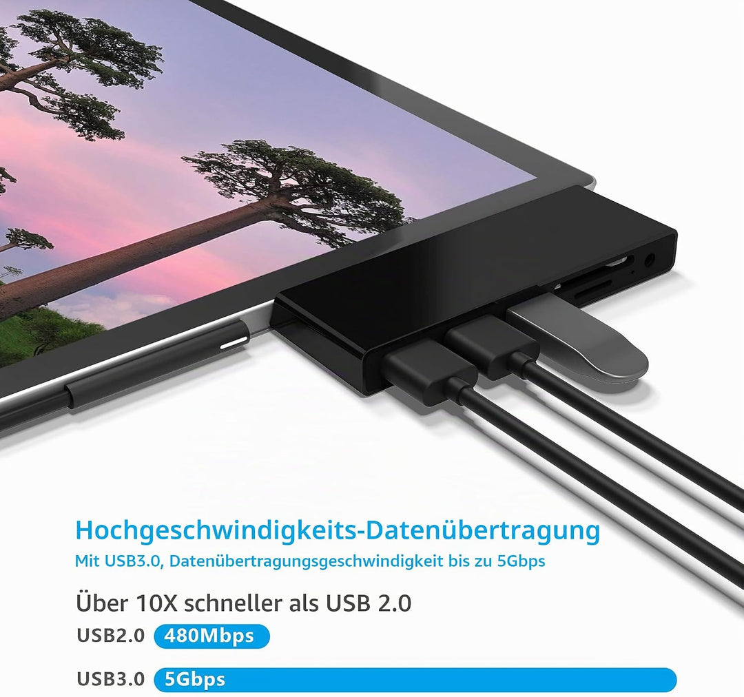Surface Go Docking Station, USB C Hub Surface Go /Go2 /Go3 mit USB3.0+2 USB 2.0+SD Kartenleser+Micro