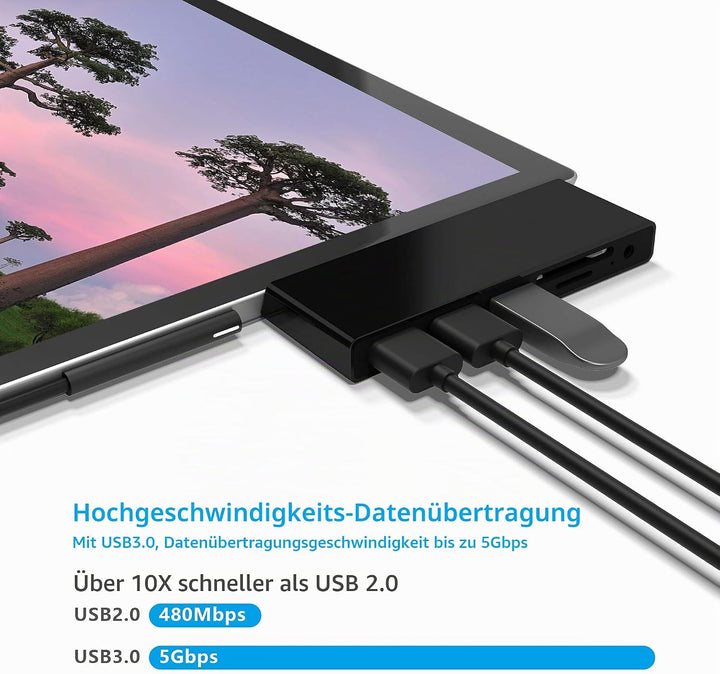 Surface Go Docking Station, USB C Hub Surface Go /Go2 /Go3 mit USB3.0+2 USB 2.0+SD Kartenleser+Micro