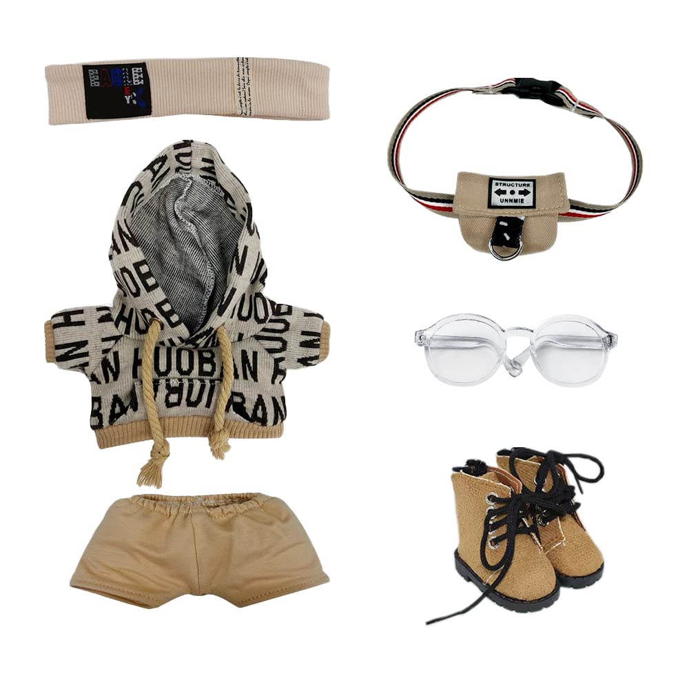 niannyyhouse 20 cm Plüsch-Puppenkleidung, lockerer Hip-Hop-Anzug, Kopfbedeckung, Hose, Rucksack, Bri