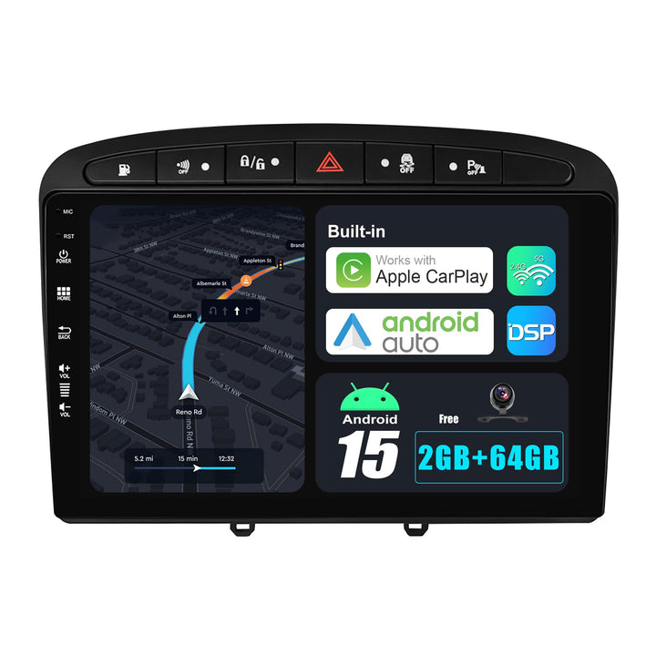 Android 15 Autoradio Passt für Peugeot 308/408 (2010-2016) - 2G+64G - Eingebaut Carplay/Android Auto