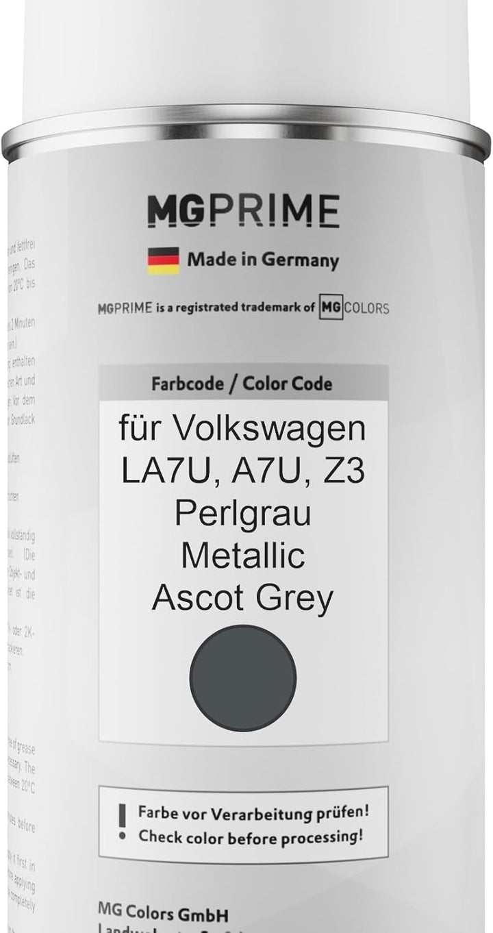 MG PRIME Autolack Sprühdosen Set für Volkswagen VW LA7U / A7U / Z3 Perlgrau Metallic/Ascot Grey Basi