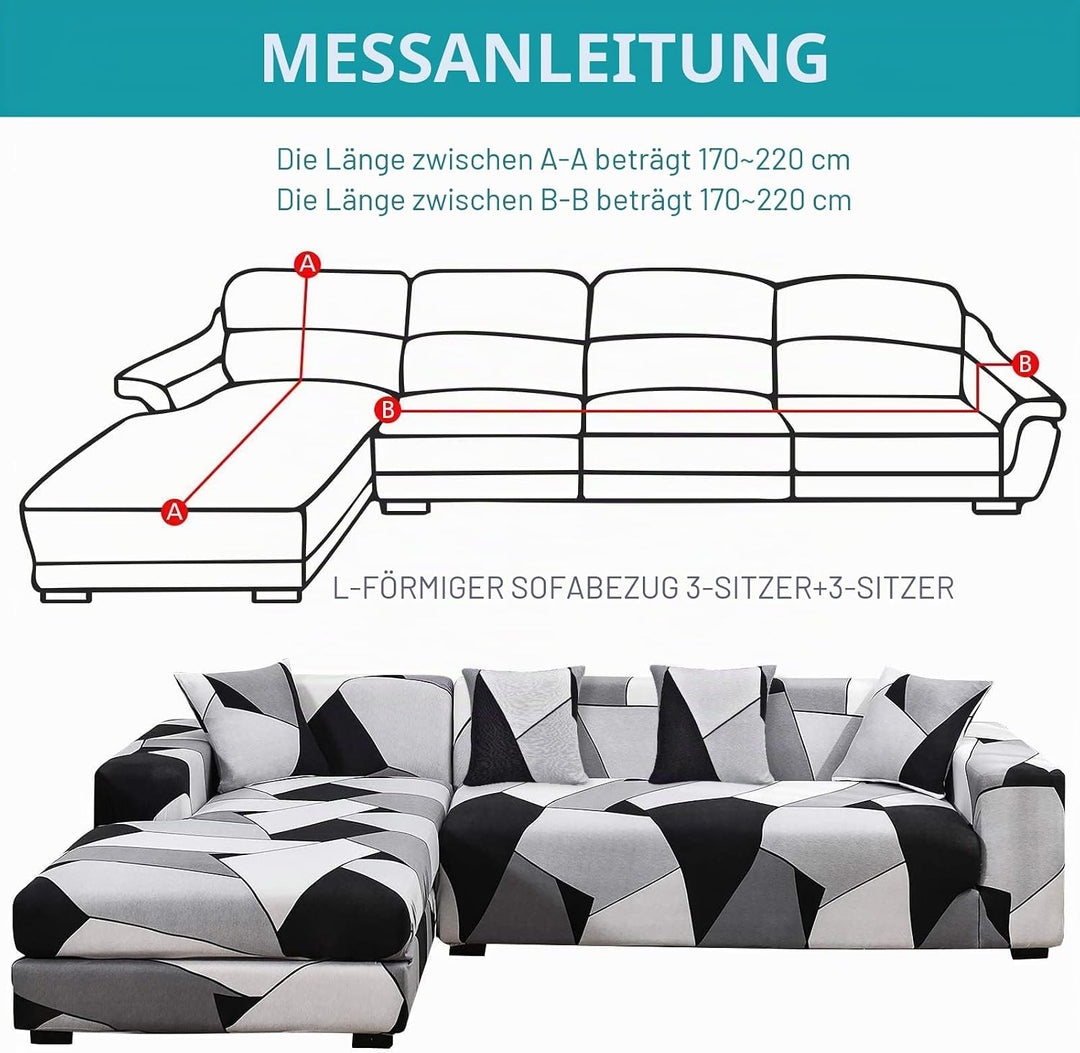ShowyLive Sofa Überzug Couch Überzug 2er Set für Ecksofa L-Form Sofabezug 3 Sitzer+3 Sitzer, mit 4 S