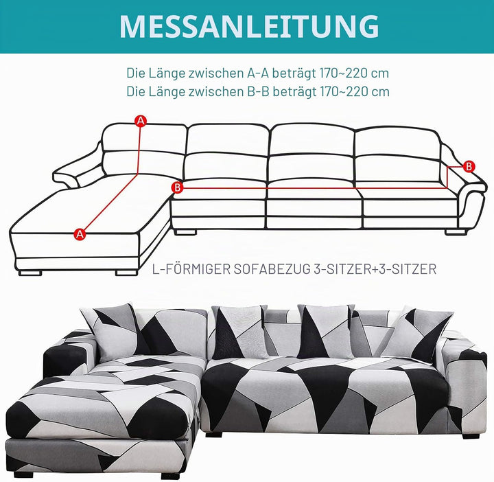 ShowyLive Sofa Überzug Couch Überzug 2er Set für Ecksofa L-Form Sofabezug 3 Sitzer+3 Sitzer, mit 4 S