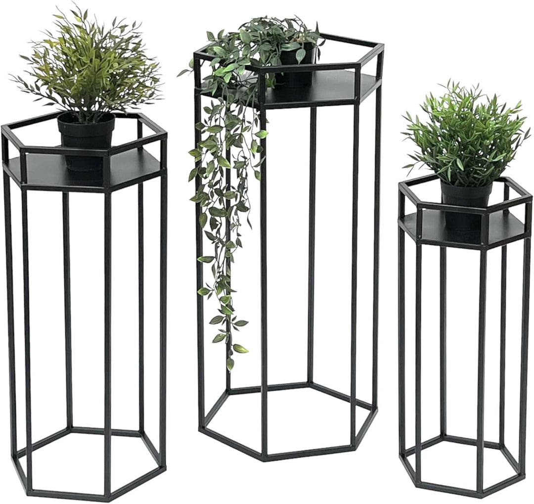 DanDiBo Blumenhocker Metall Schwarz 6eck Blumenständer Beistelltisch 96453 3er Set Pflanzenständer B