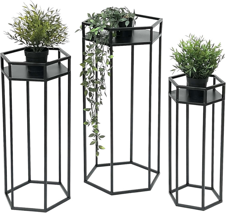 DanDiBo Blumenhocker Metall Schwarz 6eck Blumenständer Beistelltisch 96453 3er Set Pflanzenständer B