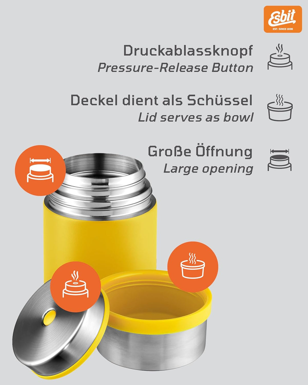 Esbit Thermobehälter Sculptor für Essen - Warmhaltebehälter 750 ml in Sunshine Yellow - aus Edelstah