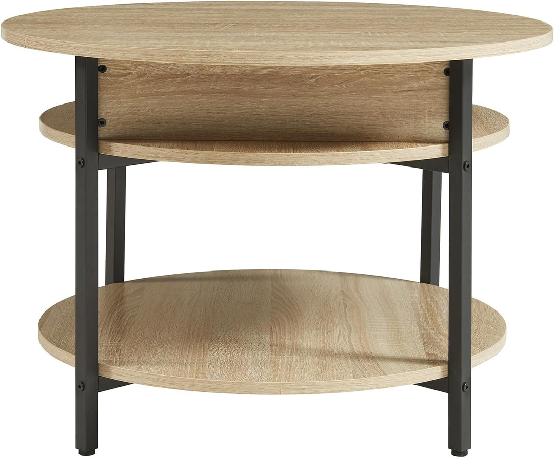 [en.casa] Couchtisch mit Hebeplatte rund Kandas Wohnzimmertisch mit Stauraum Ø70 x 49 cm Kleiner Tis
