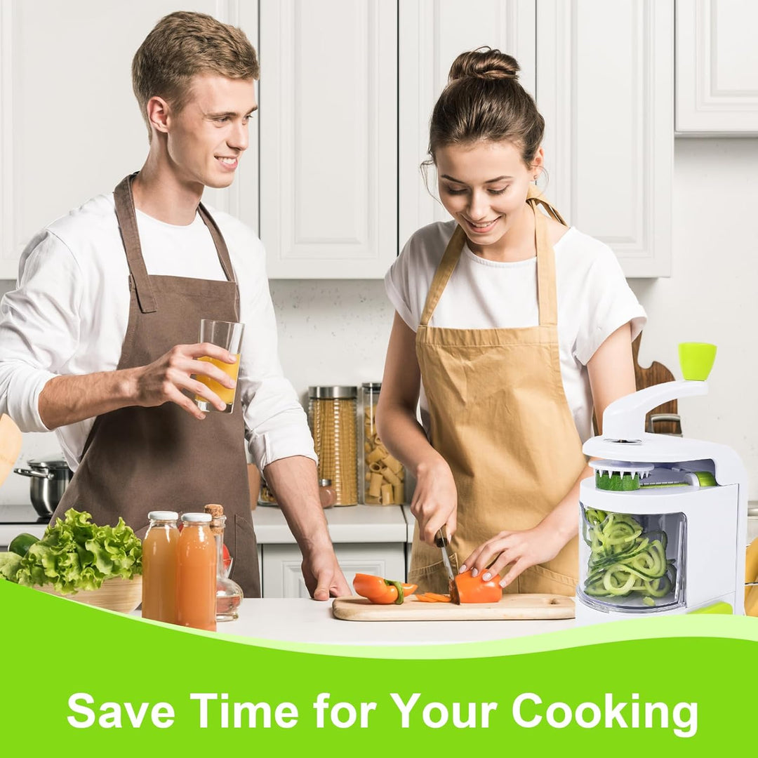 Spiralschneider Gemüse, 4 in 1 Zucchini Spaghetti Schneider mit Auffangbehälter, BPA-frei, Zucchini