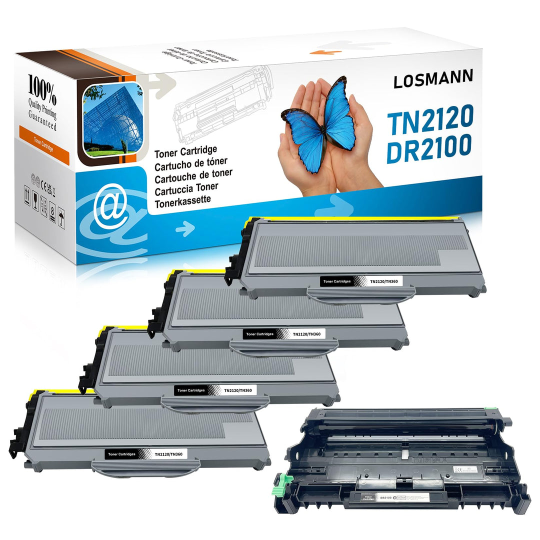 LOSMANN 4X Toner und 1x Trommel kompatibel für Brother TN2120 DR2100 für Brother DCP-7030 DCP-7040 D