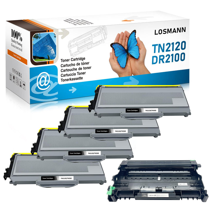 LOSMANN 4X Toner und 1x Trommel kompatibel für Brother TN2120 DR2100 für Brother DCP-7030 DCP-7040 D