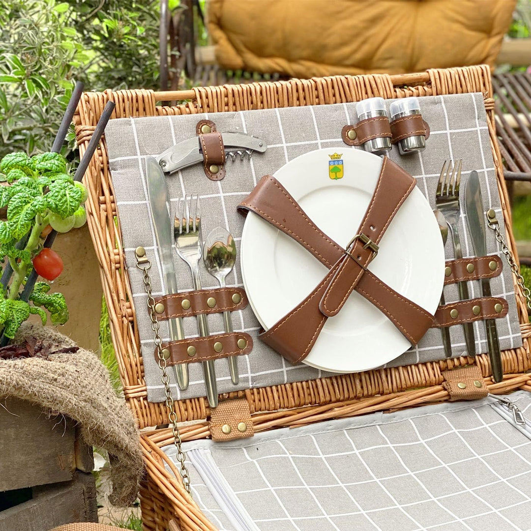 Les Jardins de la Comtesse - Picknick-Korb aus Weidengeflecht Concorde - für 4 Personen, Kühlbox, Te