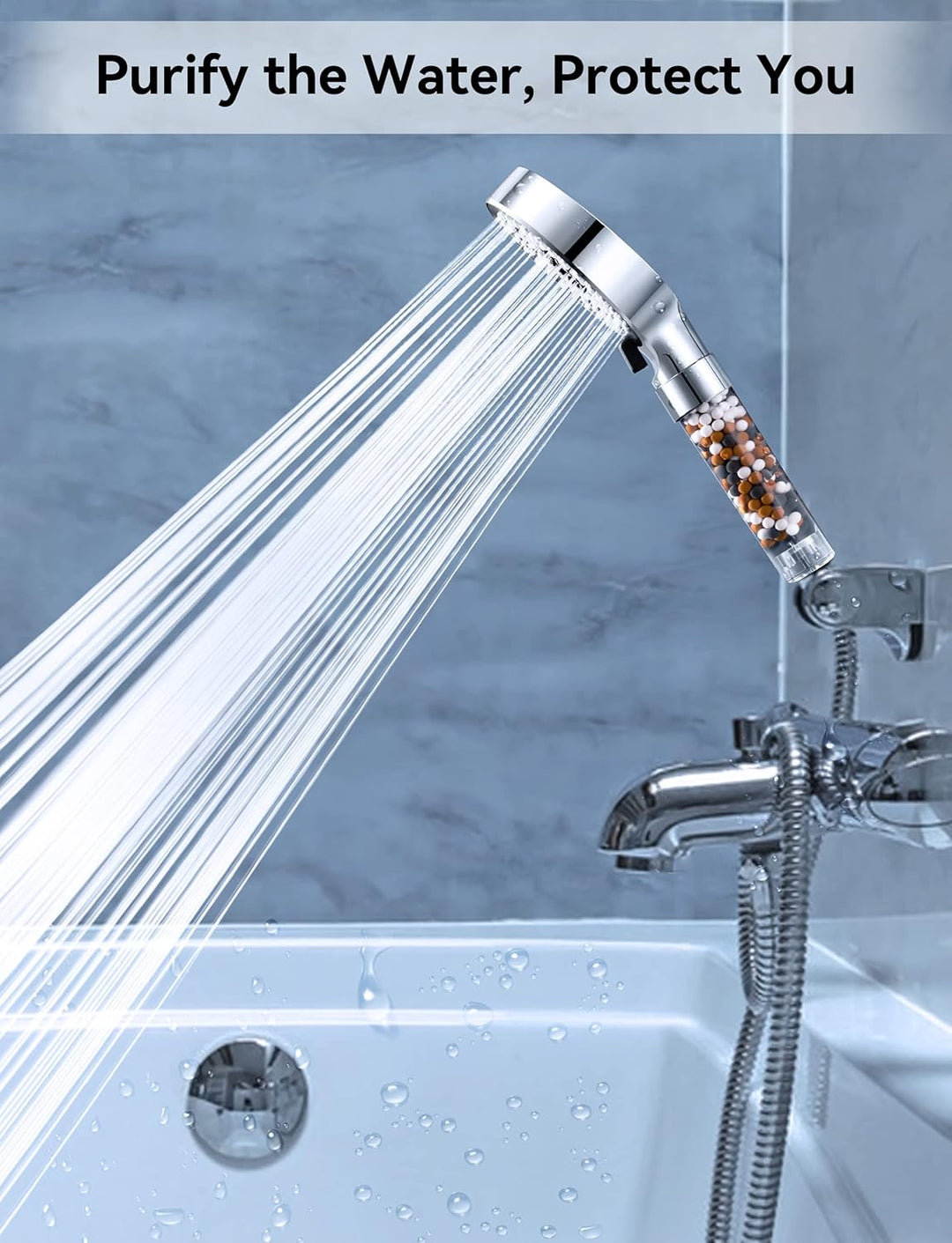 Magichome Duschkopf mit Schlauch 2M,Handbrause Filter Mineralsteinen und 5 Strahlarten, Wassersparen