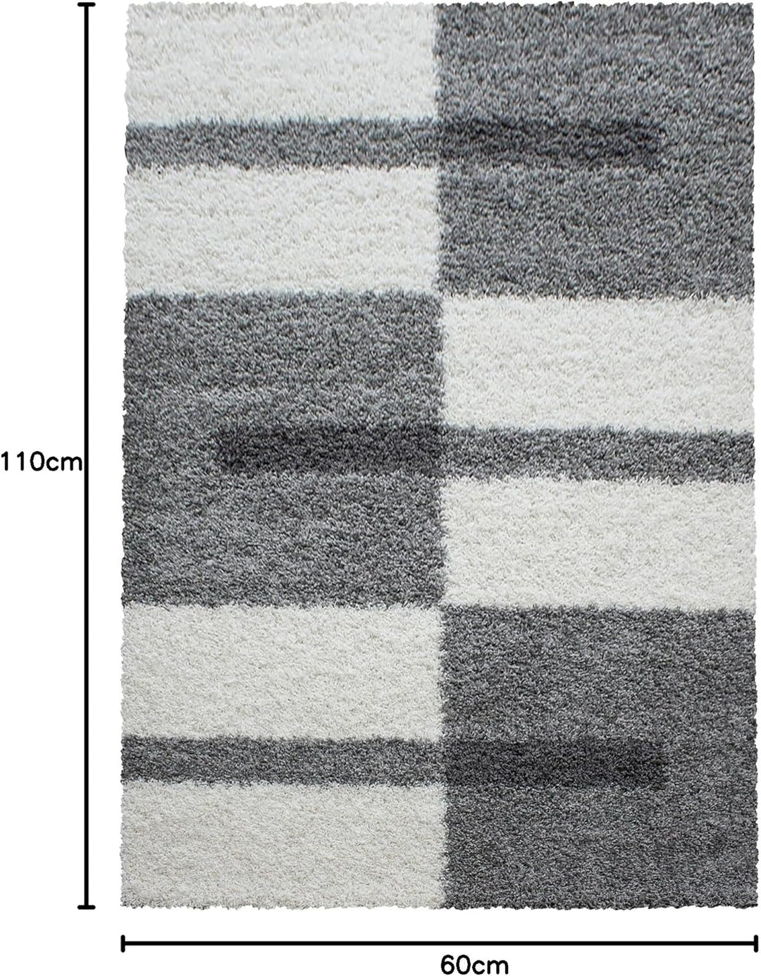 Carpetsale24 Teppich Wohnzimmer Moderne Kariert Design Shaggy Flokati 60 x 110 cm Hellgrau-Creme - H
