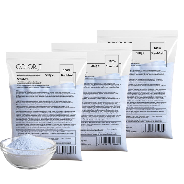 COLOR.IT Professionelles Blondierpulver (3er Pack) Hochwertiges Premium Aufhellungspulver 500g Staub