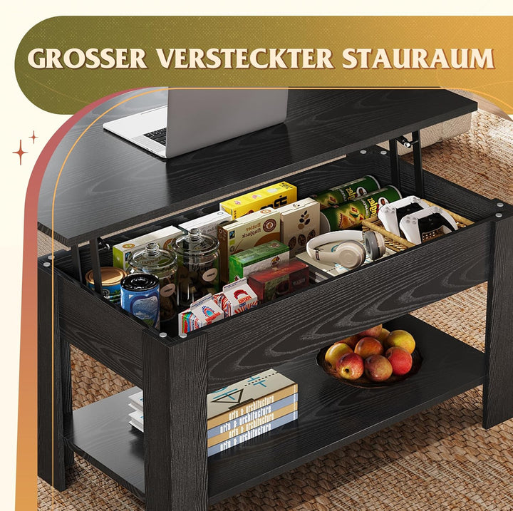 WLIVE Couchtisch mit Stauraum, Wohnzimmertisch Höhenverstellbar mit Verstecktem Staufach und Ablagef